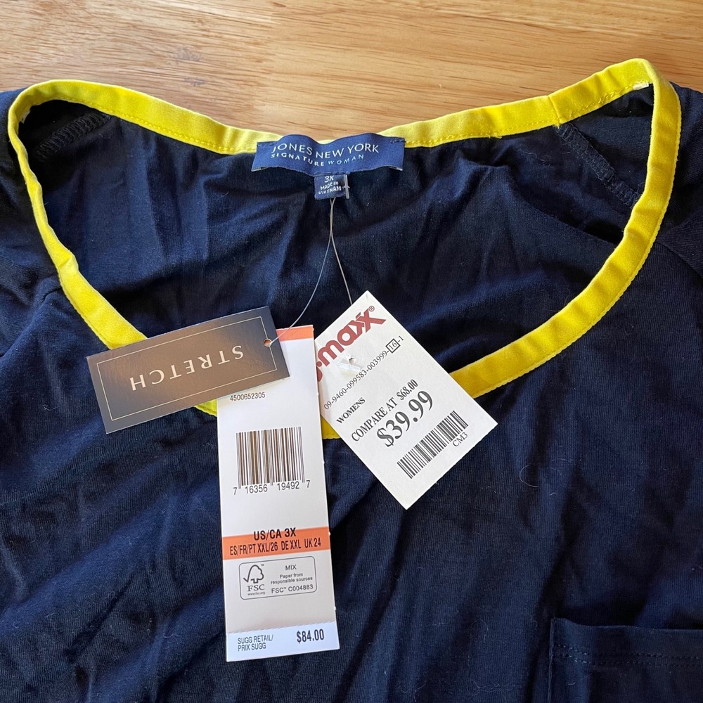Jones New York Navy Midi Dress with Yellow Trim and White Stripes - Picture 3 of 9